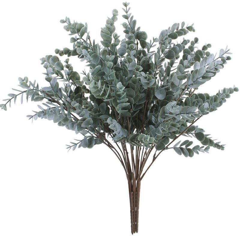 OUTLEE 3 Pack of Artificial Eucalyptus Stem Shrub Faux Eucalyptus Leaves Spray Artificial Greenery Stems Fake Silver Dollar Branches Plants for Home Wedding Decor 17.7" Tall - Image 1